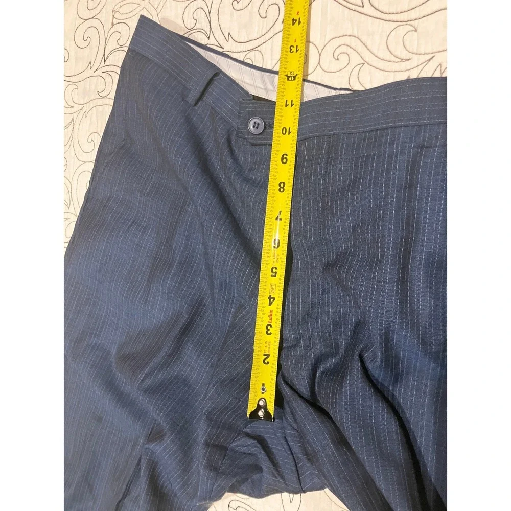 Vittello Mens Super 140s 40x34 Wool Pinstripe Dress Pants‎ Navy Blue 40L Cuffed